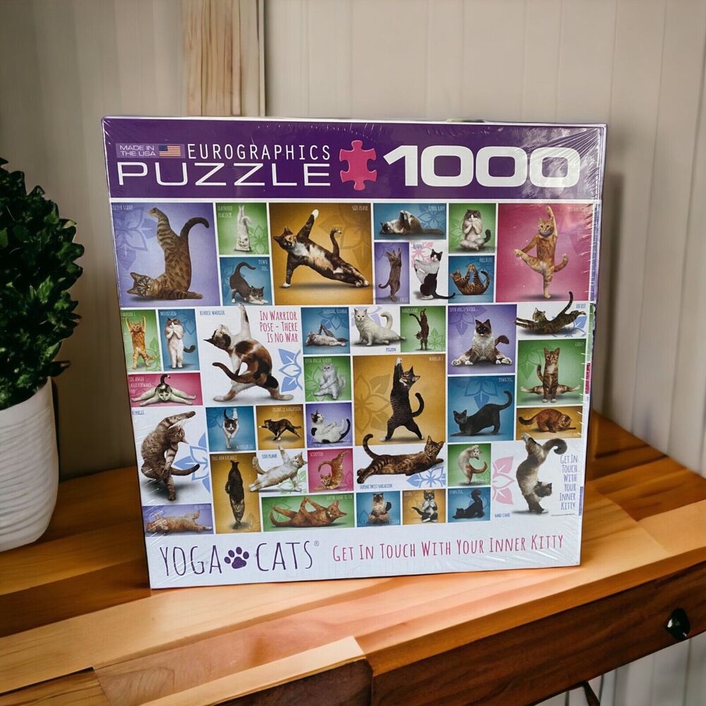 New Sealed Eurographics Yoga Cats 1000pc 19 1/4" x 26 5/8" Jigsaw Puzzle Cat